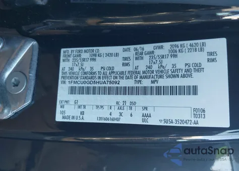 2017 Ford Escape Se from USA, damaged, VIN 1FMCU0GD5HUA75092